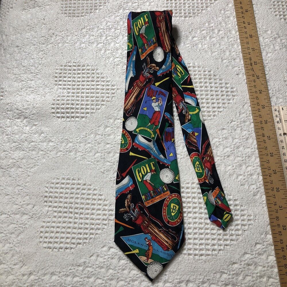 Vintage Golf  Tie,  by Addiction,  Handmade 100% Silk, Novelty Sports Classic